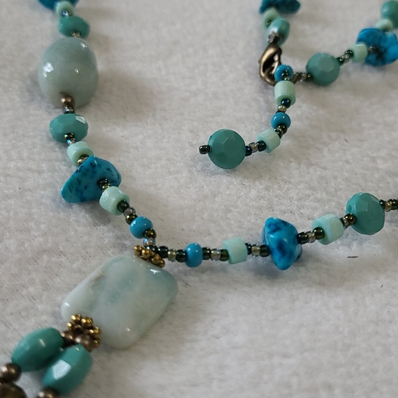 Dragonfly Artisan Necklace Hand Crafted Beaded Turquoise Stones Crystals 16.5" - Picture 6 of 14